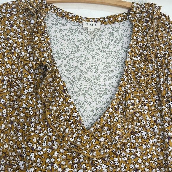 POL Brown Floral Mixed Print High Low Boho Mini Dress Size Large - Picture 12 of 16